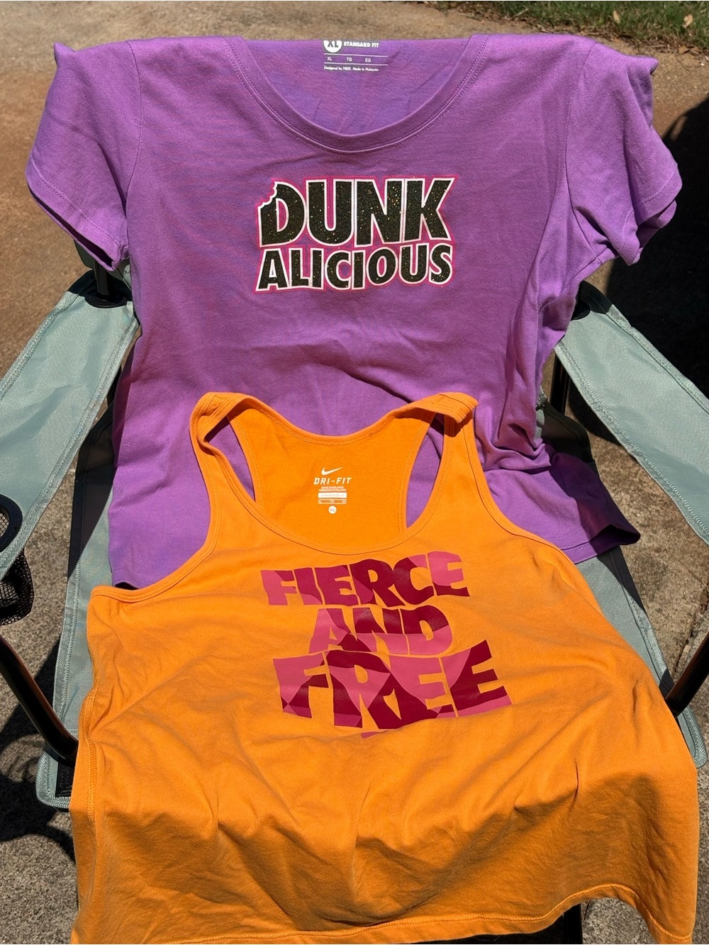 Women's Workout Clothing Lot XL -Two Nike Shirts, Dunkalicious & Fierce and Free